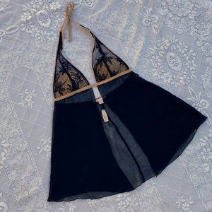 Y2K Victoria's Secret Black Silk Halter Babydoll